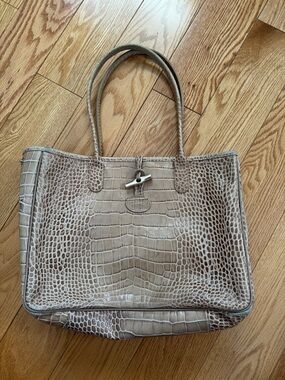 *AS IS* Longchamp Croc-Embossed Tote Bag in Taupe